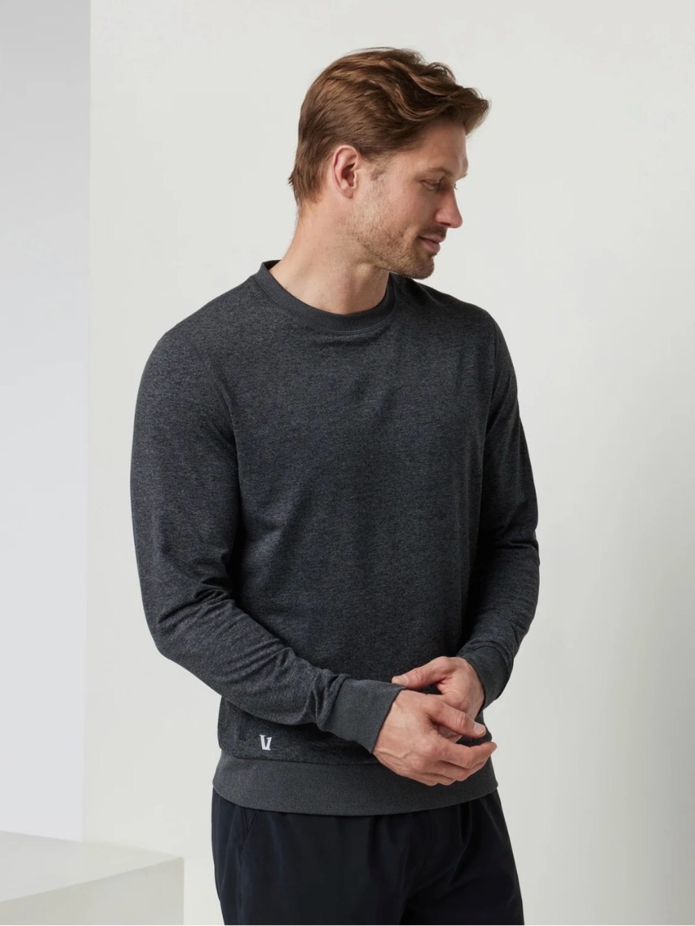 Vuori Ponto Performance Crew Charcoal Heather Sweatshirt Men's V224 S Dreamknit - Picture 2 of 12